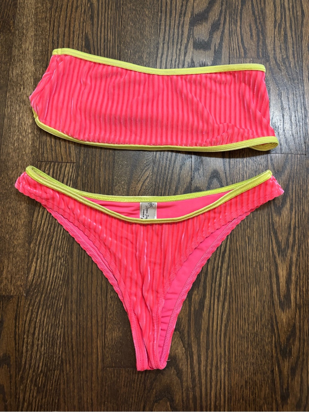 Dippin' Daisy's Neon Pink and Yellow Ribbed Bikini Set